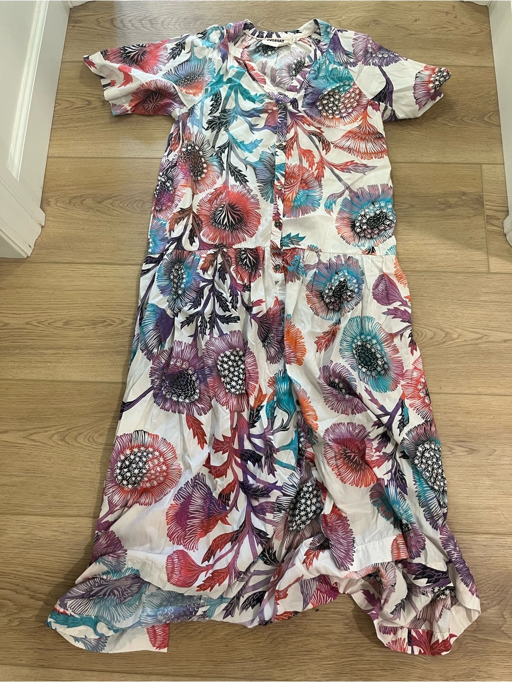 Tugboat White Floral Button-Front Maxi Dress with Pink, Purple & Blue Print - Picture 7 of 8